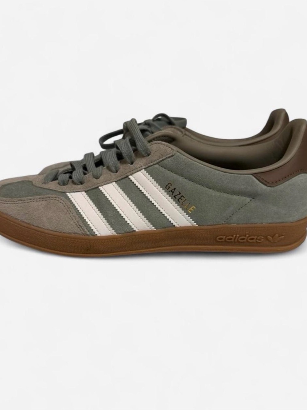 adidas Gazelle Olive Green & White Suede Sneakers with Gum Sole
